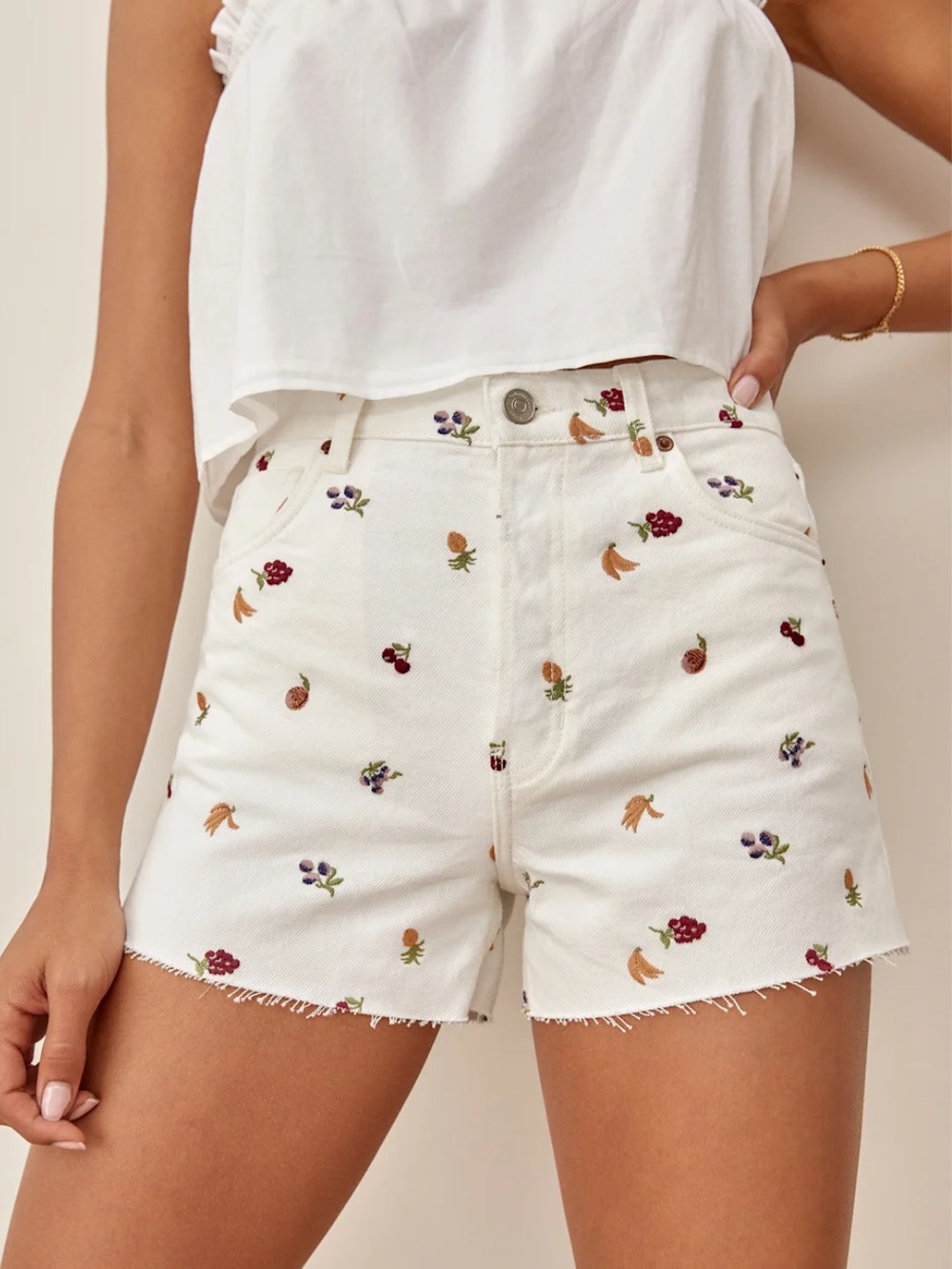 Reformation Jeans Charlie Fruitloops denim shorts